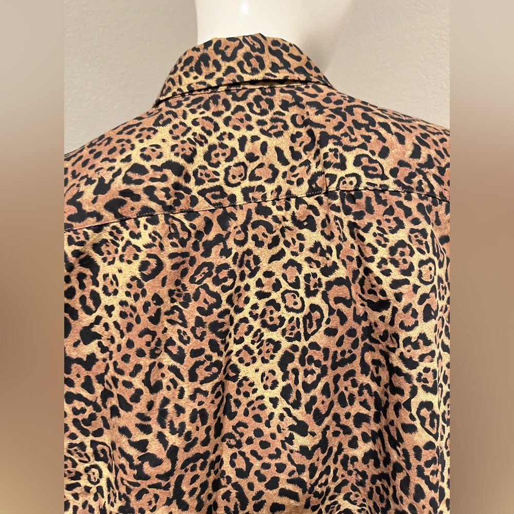 CHAPS Plus Women’s Black & Brown Cotton Animal Print BD LS Shirt Size 1X - Picture 6 of 11